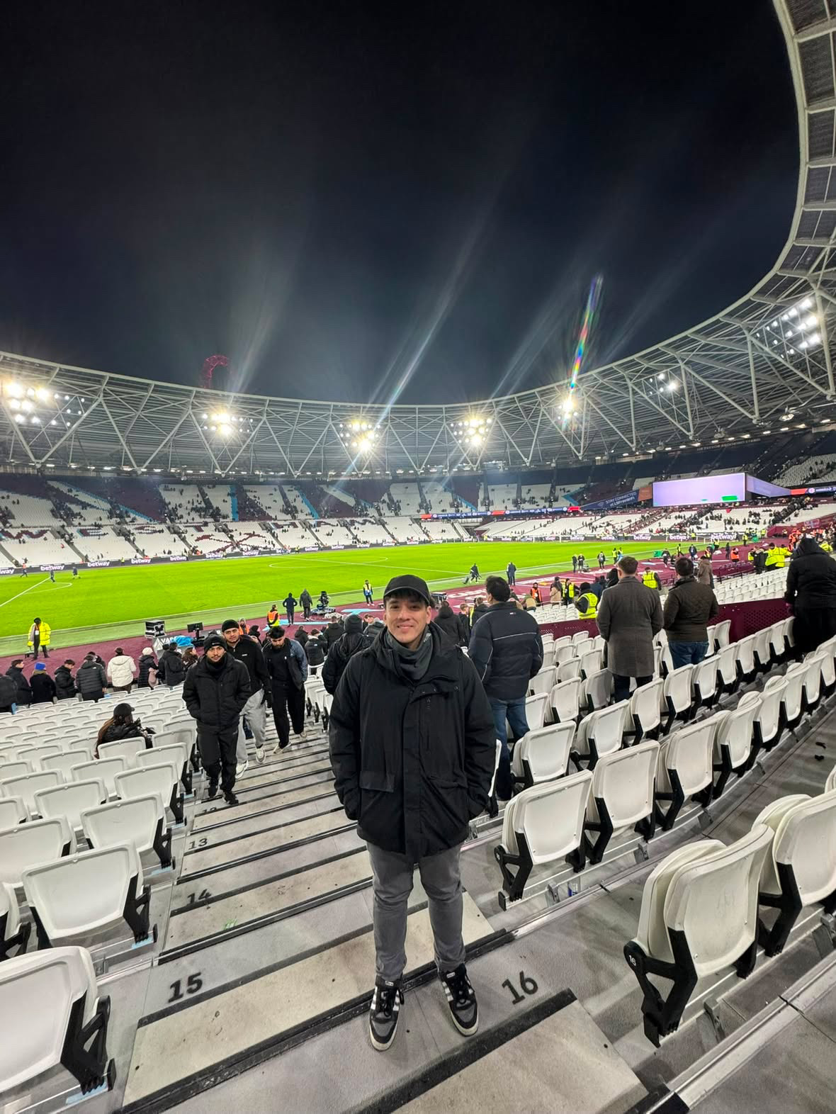 Danny in the stands at the London Stadium before kick off