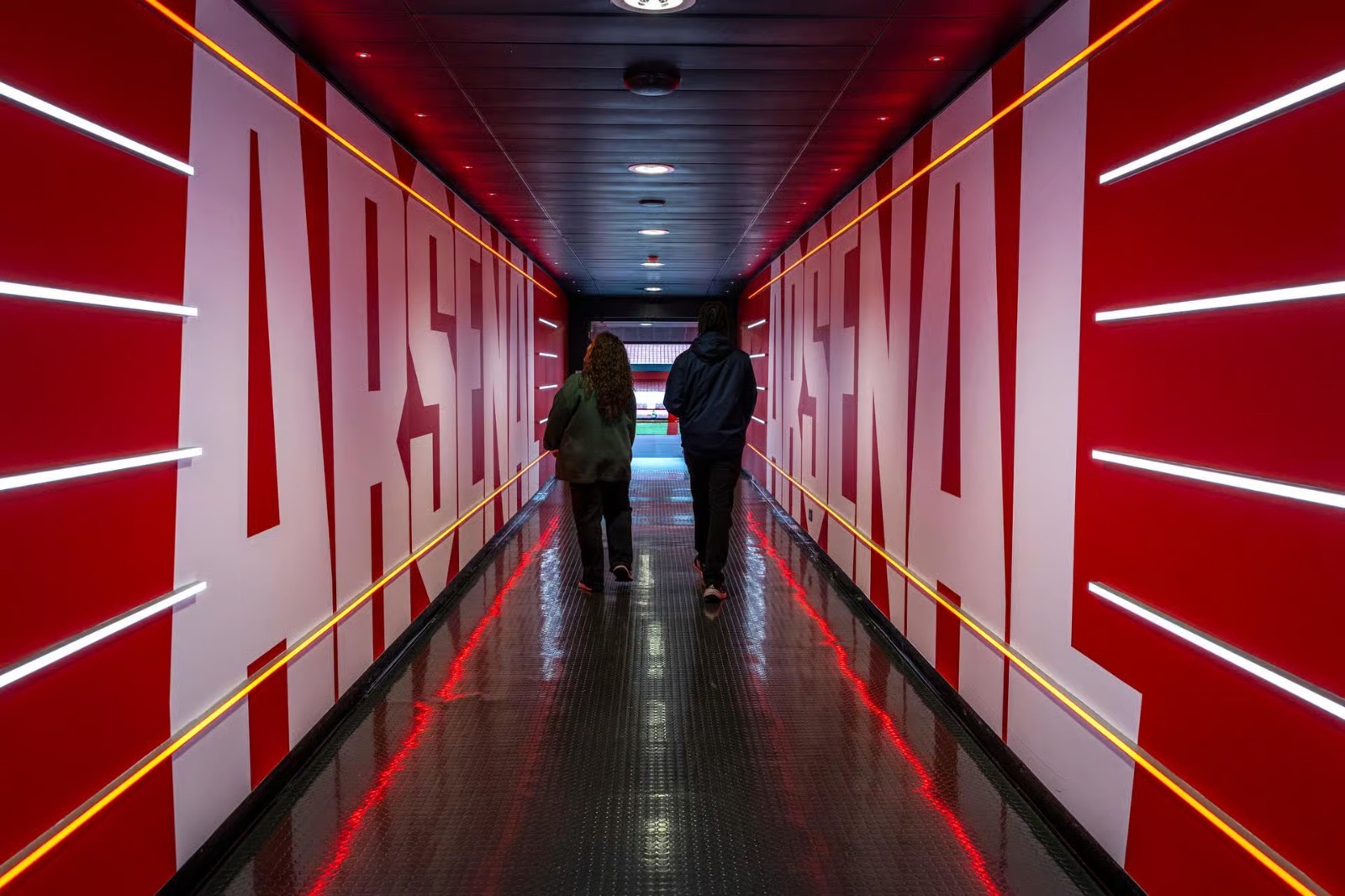 Walking down the Arsenal players' tunnel out to the pitch