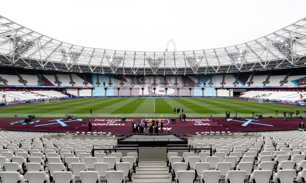 Panoramic view inside the empty London Stadium