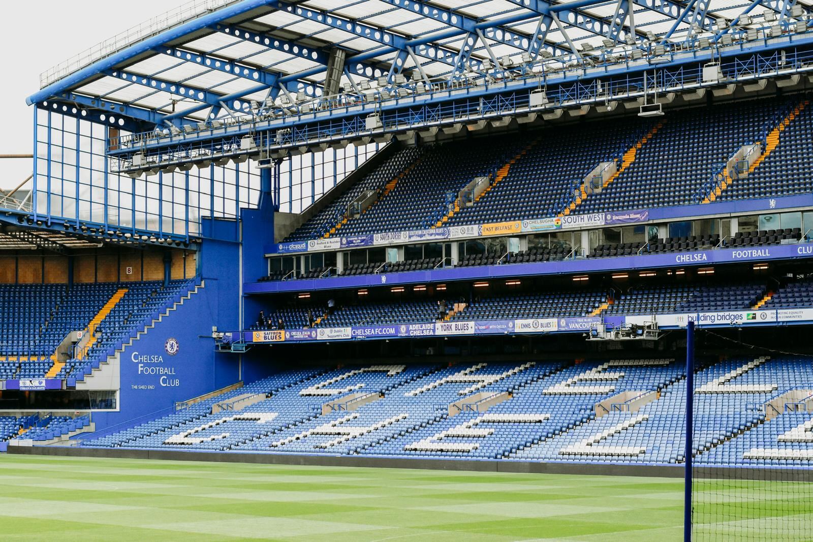 The Shed End and pitch view at Stamford Bridge