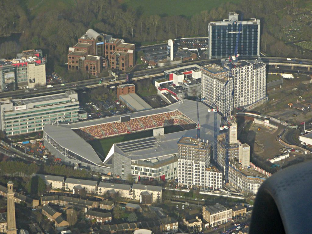 Aerial view of the Gtech Community Stadium