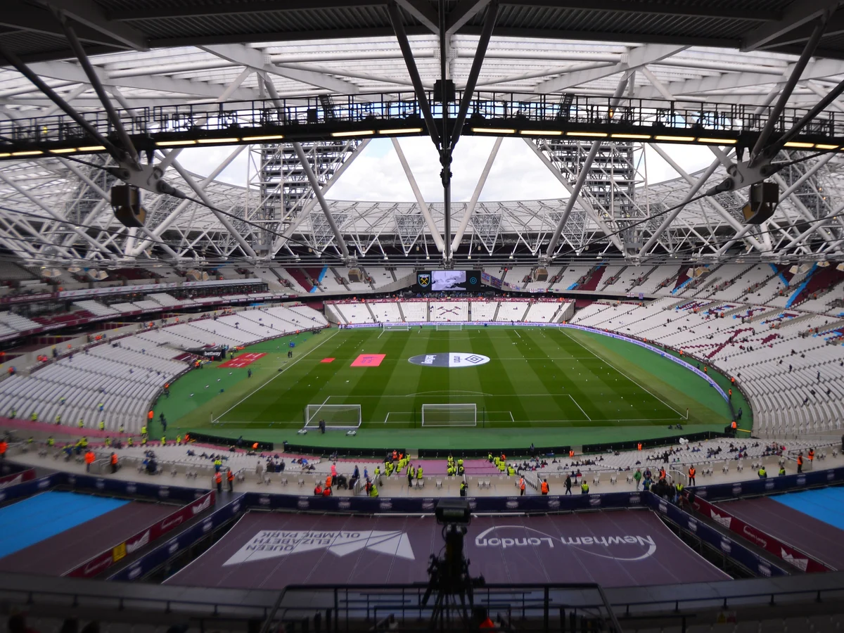 Empty stands and pitch at London Stadium